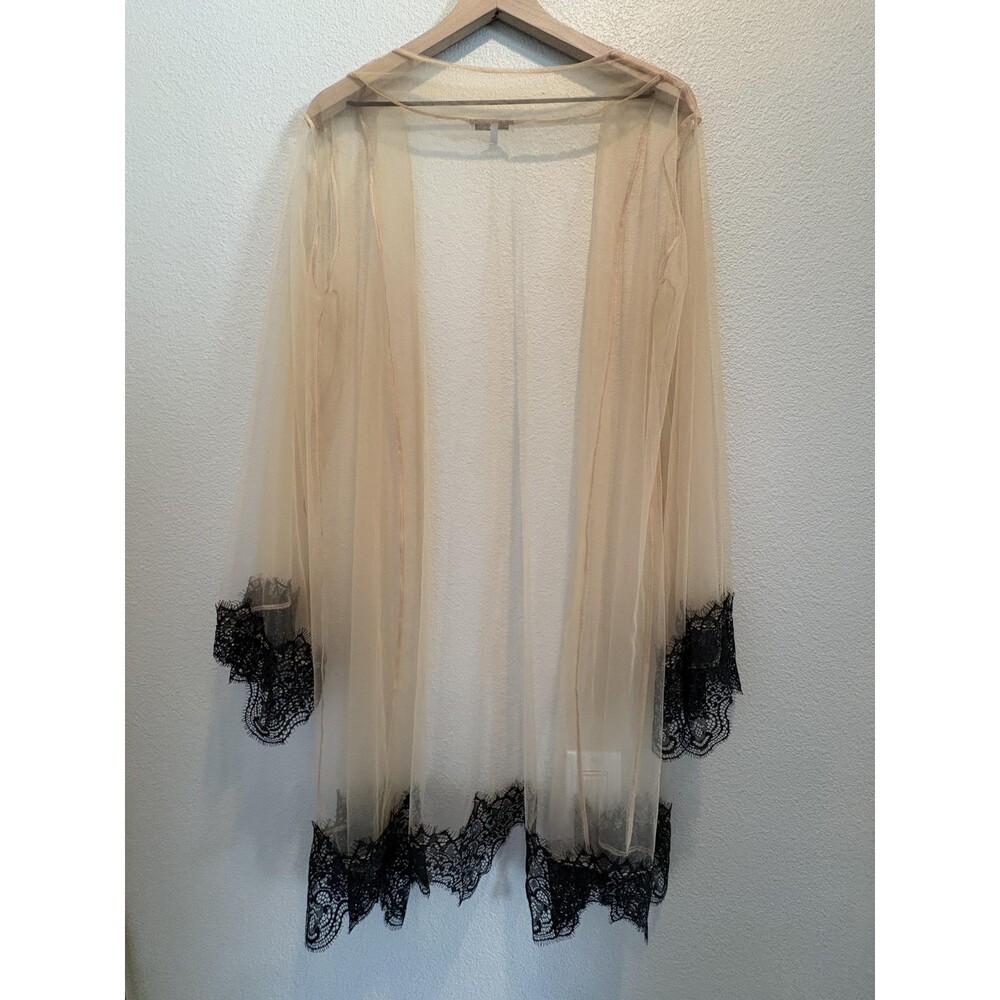 God Save Queens Robe Womens Medium Beige Sheer Mesh Kimono Long Sleeve Lace - Picture 4 of 4